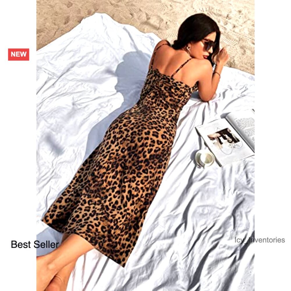 Leopard Print Spaghetti Strap Cami Long Dress Dra… - image 2